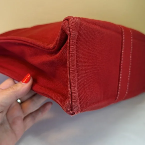 Hermes vintage heavy canvas tote rare red with white detail - Picture 8 of 13